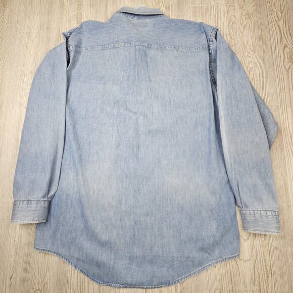 Lands End Shirt Mens Large Blue Denim Long Sleeve Button Up Casual Western 90s - Picture 9 of 9